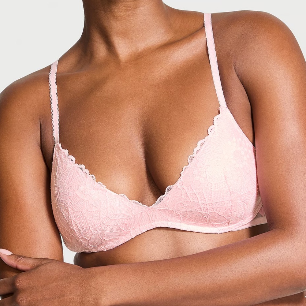34B Victorias Secret Sexy Tee Wireless Push-Up Lace Bra - Hot Pink